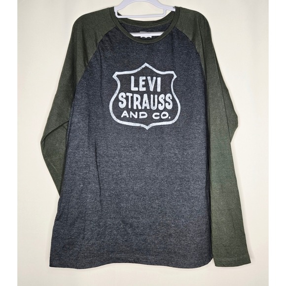 Levi Strauss & Co. XL Gray Green Long Sleeve Logo Graphic T-Shirt Mens - Picture 1 of 5